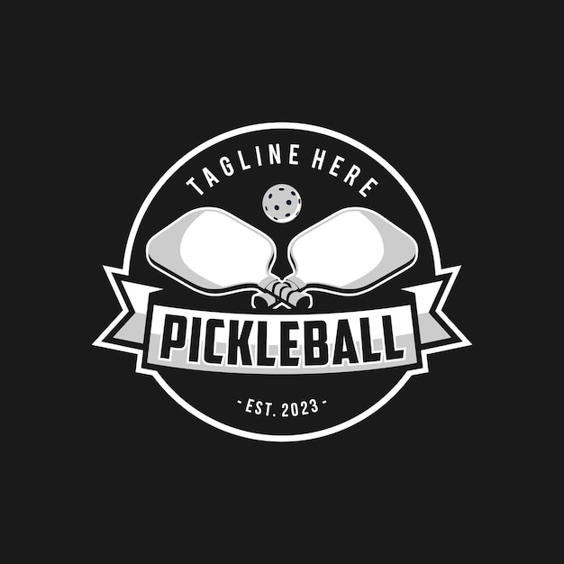 Logotipo do emblema do crachá de pickleball ilustração vetorial de etiqueta esportiva para um clube de pickleball