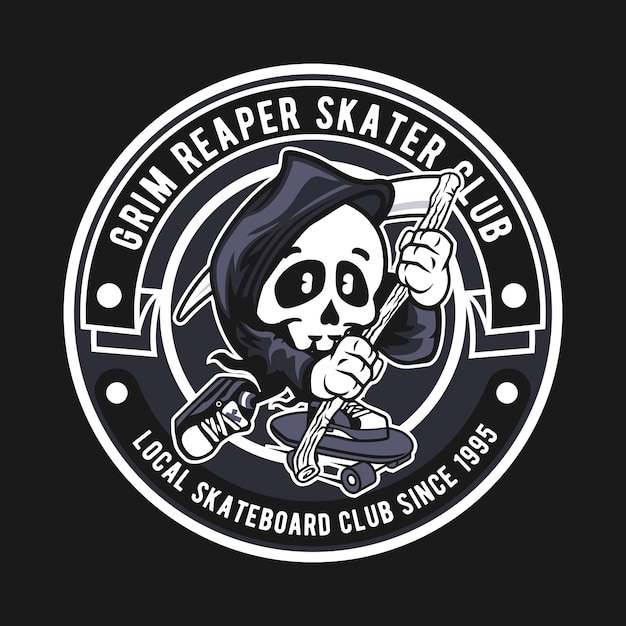 Logotipo do emblema do grim reaper skater club