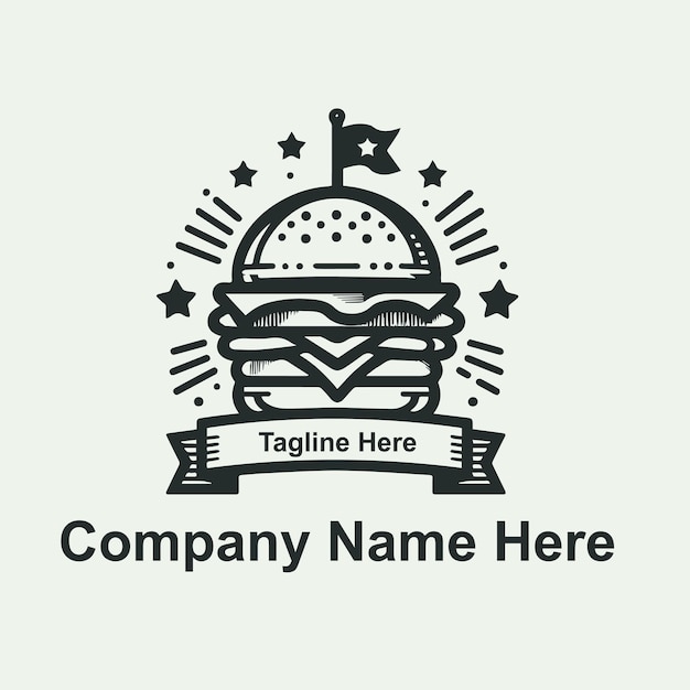 logotipo do emblema do hambúrguer linha mono