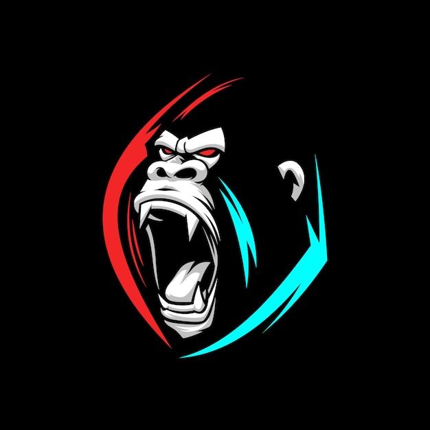 Vetor logotipo do emblema esport de mascote gorila com raiva com cor de falha ilustração da expressão facial do gorila