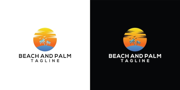 Logotipo do emblema retrô vintage de palm e praia