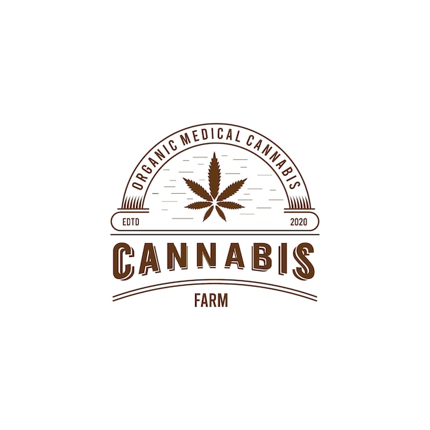 Logotipo do emblema vintage da fazenda de cannabis