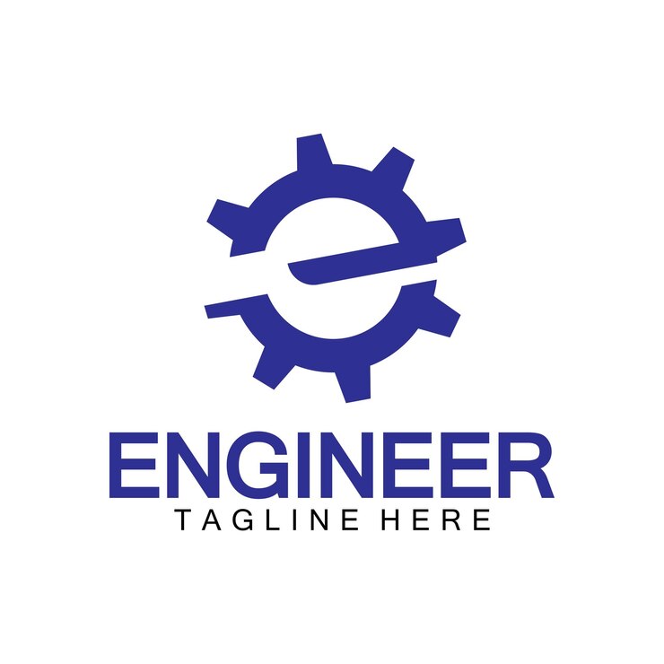 Vetor logotipo do engenheiro com a letra e e os elementos da engrenagem