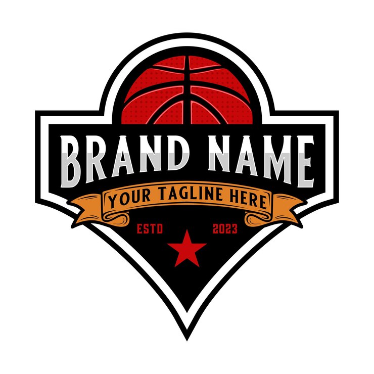 Vetor logotipo do esporte de basquete com ornamentos de estilo vintage perfeito para times de basquete