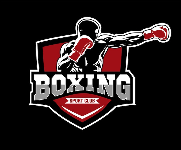 Logotipo do esporte de boxe emblema insígnia ilustração vetorial modelo de design de silhueta campeão de clube de boxe