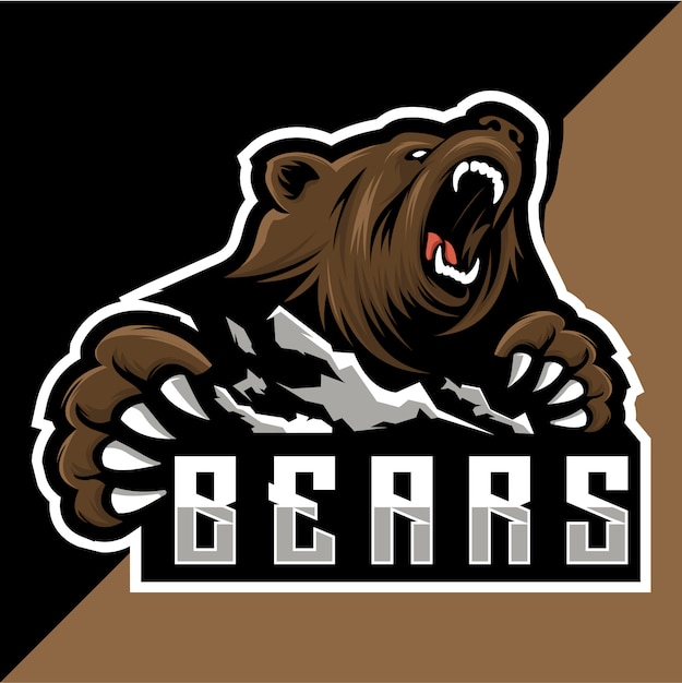 Logotipo do esporte de urso e montanha