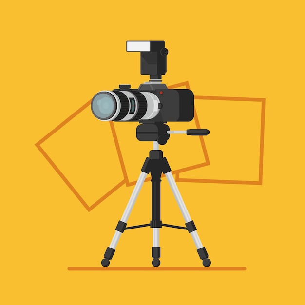 Logotipo do estúdio de fotografia com câmera fotográfica no tripé