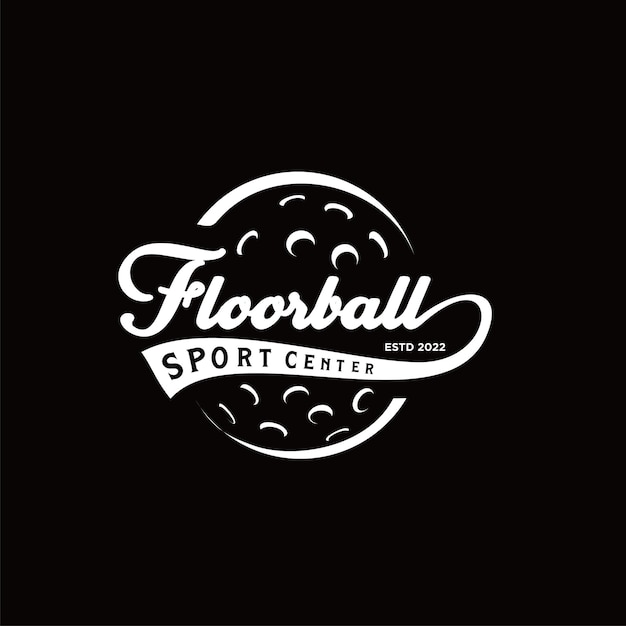 Logotipo do floorball para a identidade da equipe esportiva e a ilustração vetorial do distintivo da copa