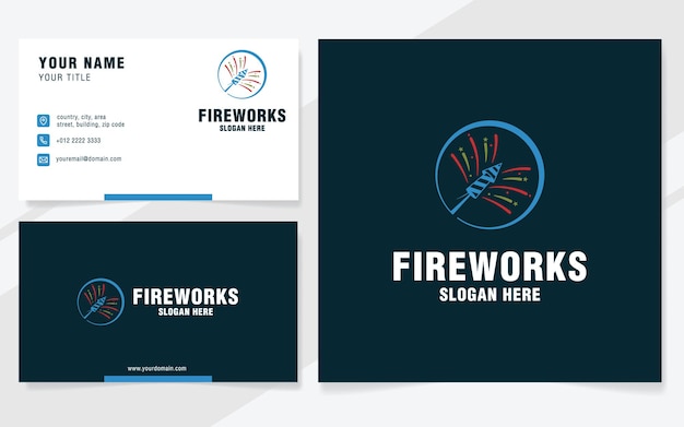 Logotipo do foguete de fogos de artifício adequado para fábrica de fogos de artifício de ano novo ou celebração com cartão de visita