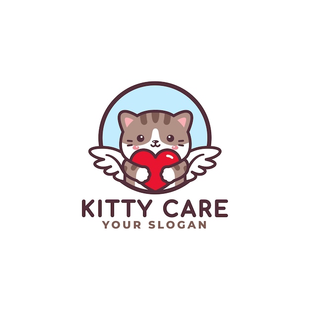 Logotipo do gato fofo abraçando o coração