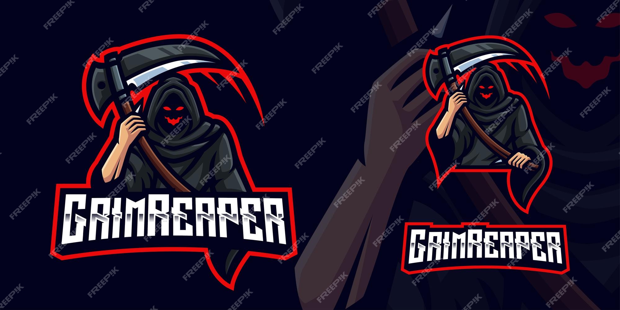 Logotipo do grim reaper gaming mascot para esports streamer e comunidade