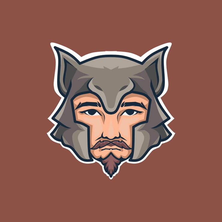 Vetor logotipo do homem com capacete de lobo