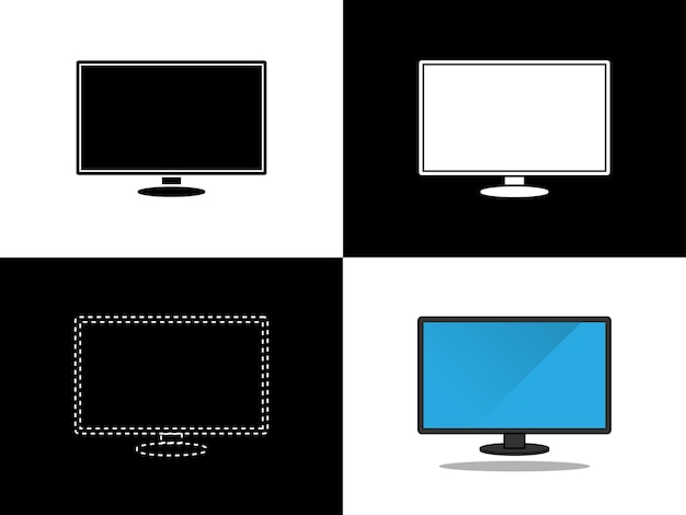 Logotipo do ícone de design de ilustração de arte com símbolo do conceito de silhueta do monitor de tv lcd