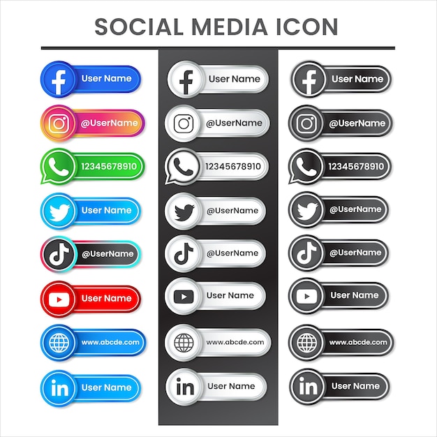 Logotipo do ícone de mídia social Tema moderno colorido em preto prateado