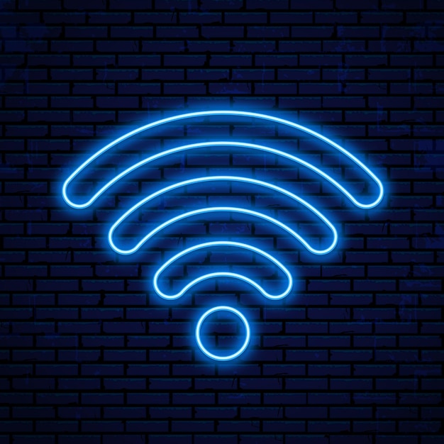 Logotipo do ícone de néon wifi vetor brilhante acesso wlan sem fio wifi hotspot sinal sinal ícone símbolo