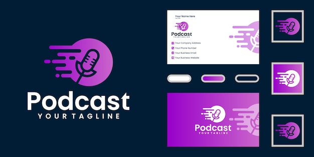 Logotipo do ícone de podcast e taxa de dados de design e cartão de visita