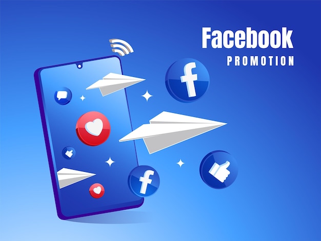 Logotipo do ícone do facebook e conceito de promoção de mídia social de avião de papel