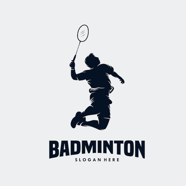 Logotipo do jogador de badminton apaixonado e moderno em ação