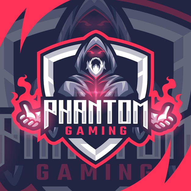 Vetor logotipo do jogo do mascote fantasma premium vector