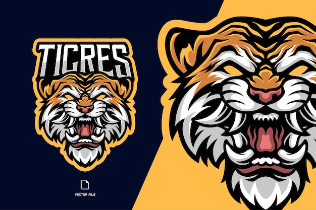 Logotipo do jogo esport do mascote da cabeça de tigre furioso para equipe de esporte