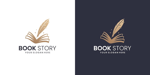 Logotipo do livro criativo com modelo de design de penas. inspiração do logotipo da pena da história do livro.