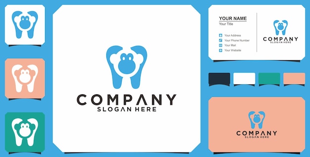 Logotipo do macaco dental e cartão de visita premium