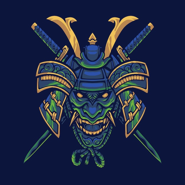 Logotipo do mascote da cabeça do crânio de samurai