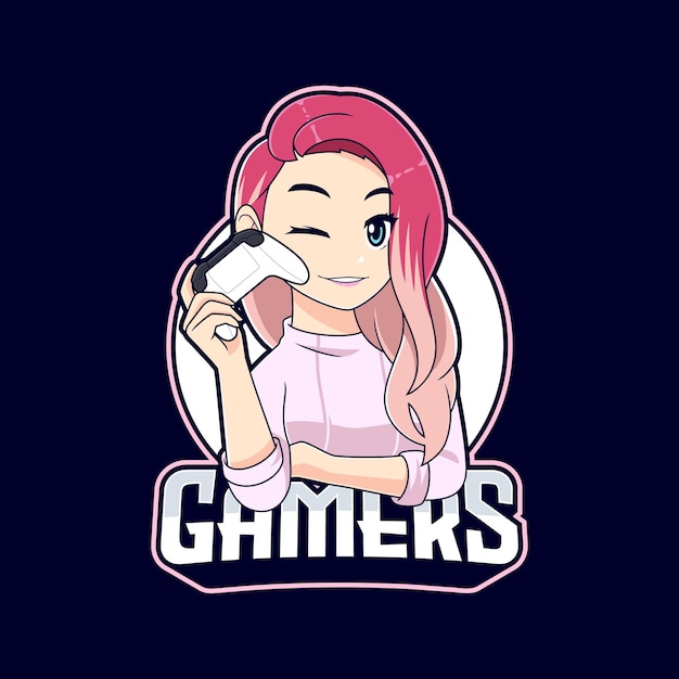 Logotipo do mascote da menina gamer elegante e fofa