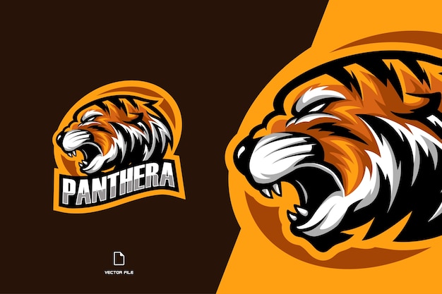 Logotipo do mascote de cabeça de tigre zangado para o time de jogo com emblema oval