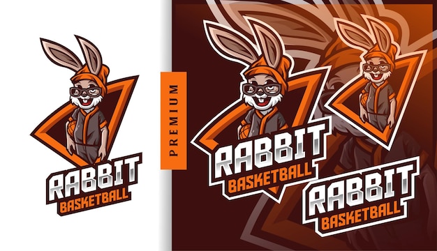 Logotipo do mascote do acampamento de basquete do coelho