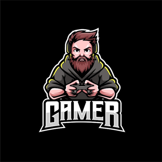 Logotipo do mascote do barba gamer