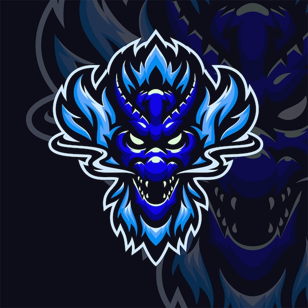 Logotipo do mascote do dragão azul esport ptemium vetor