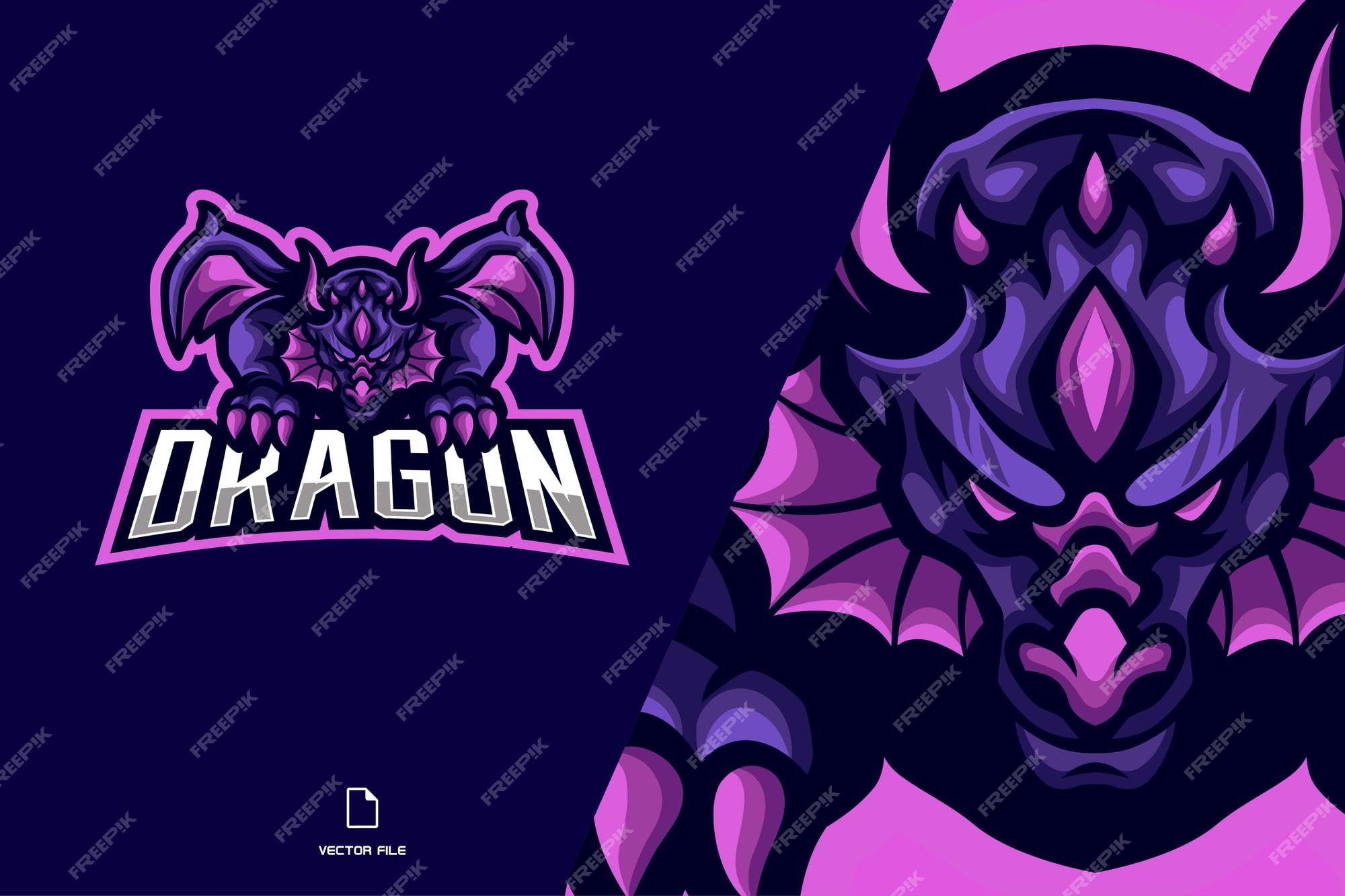 Logotipo do mascote do dragão roxo esport para a equipe de jogo