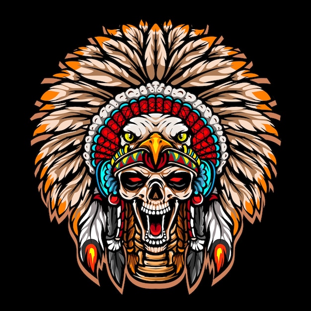 Logotipo do mascote esportivo da cabeça do crânio do chefe tribal