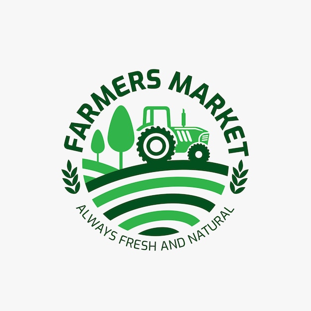 Vetor logotipo do mercado de agricultores de design plano desenhado à mão