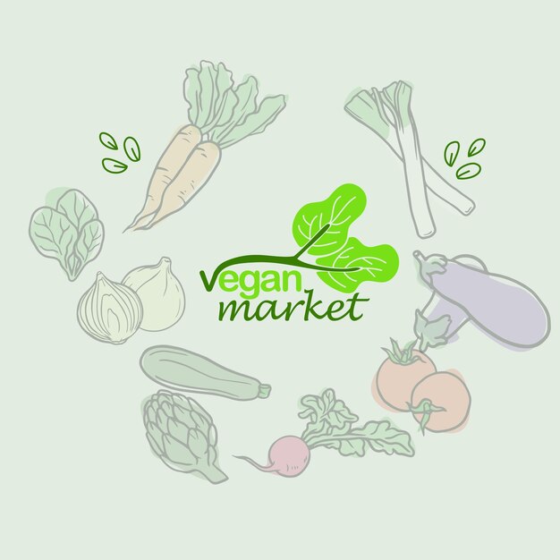 logotipo do mercado vegano com vegetais