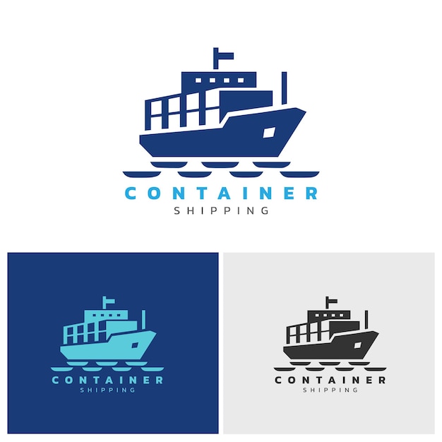 Vetor logotipo do navio de contentores combinação de cores azuis adequada para logotipos de empresas exportadoras