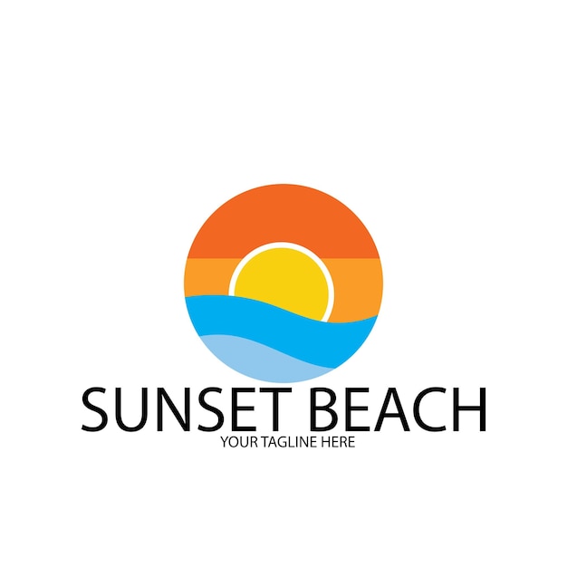 Logotipo do oceano da praia do sol e modelo vetorial