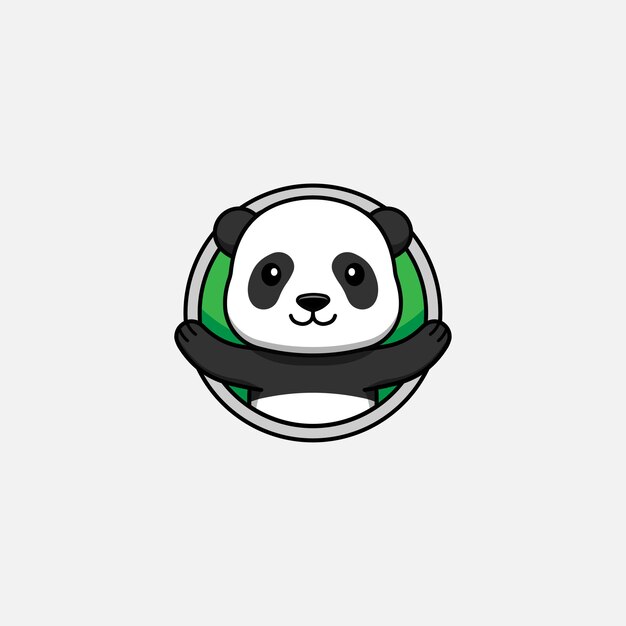 Vetor logotipo do panda fofo com fundo verde