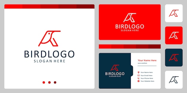 Logotipo do pássaro com formato de linha e letra inicial a. design de cartão de visita