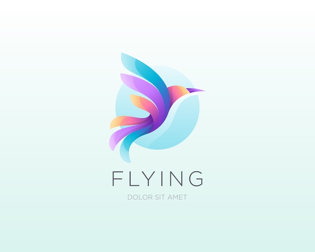 Logotipo do pássaro voador. Ícone de logotipo de pássaro gradiente colorido