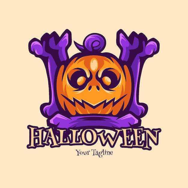 Logotipo do personagem de halloween de ossos de abóbora