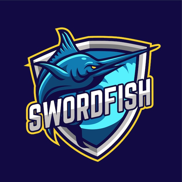 Logotipo do personagem mascote dos esportes eletrônicos swordfish