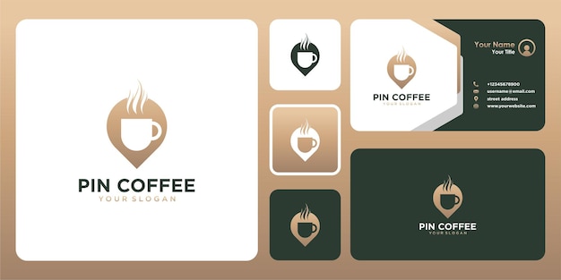 Logotipo do pin café e cartão de visita