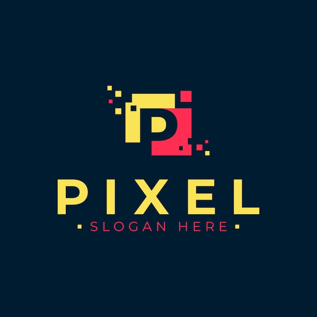 Logotipo do pixel, letras do alfabeto e números, ilustração vetorial.