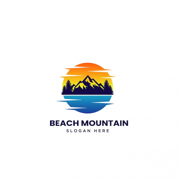 Logotipo do pôr do sol da montanha da praia