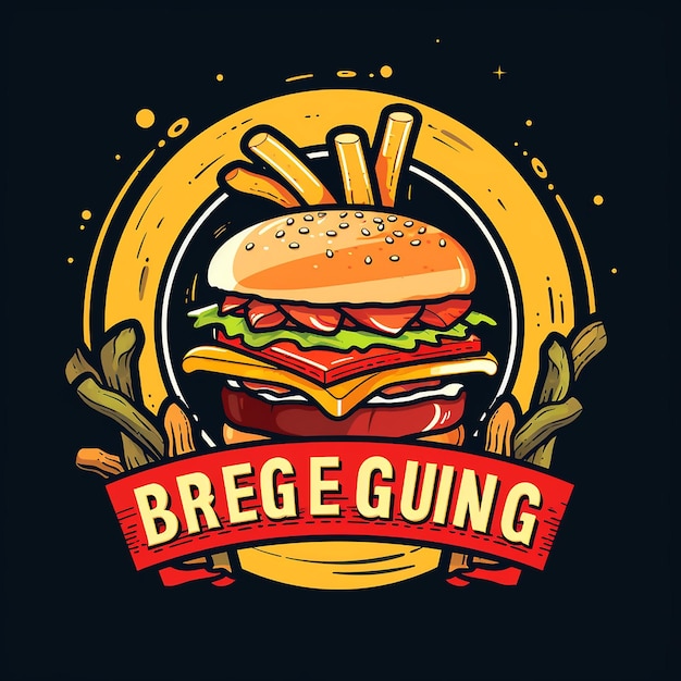 Vetor logotipo do restaurante hambúrguer e batatas fritas há um nome para o restaurante que é qqq