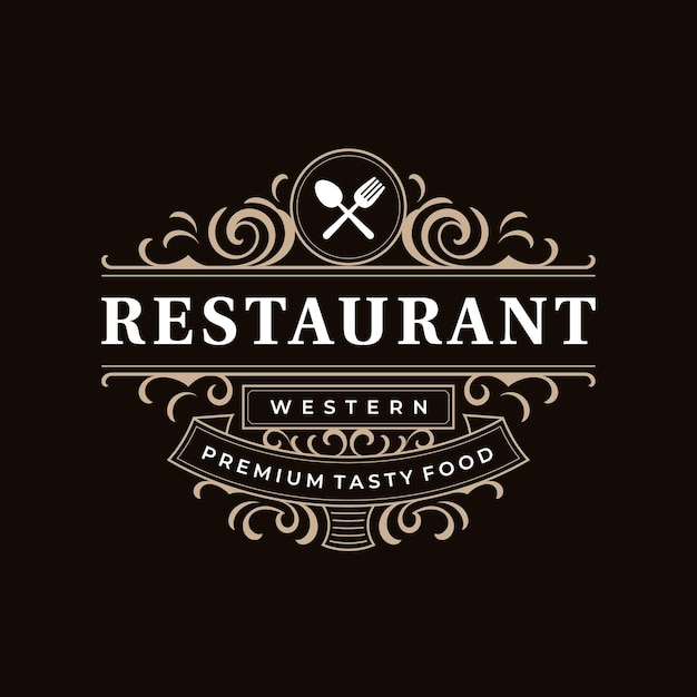 Vetor logotipo do restaurante vintage retro decorativo ocidental luxuoso