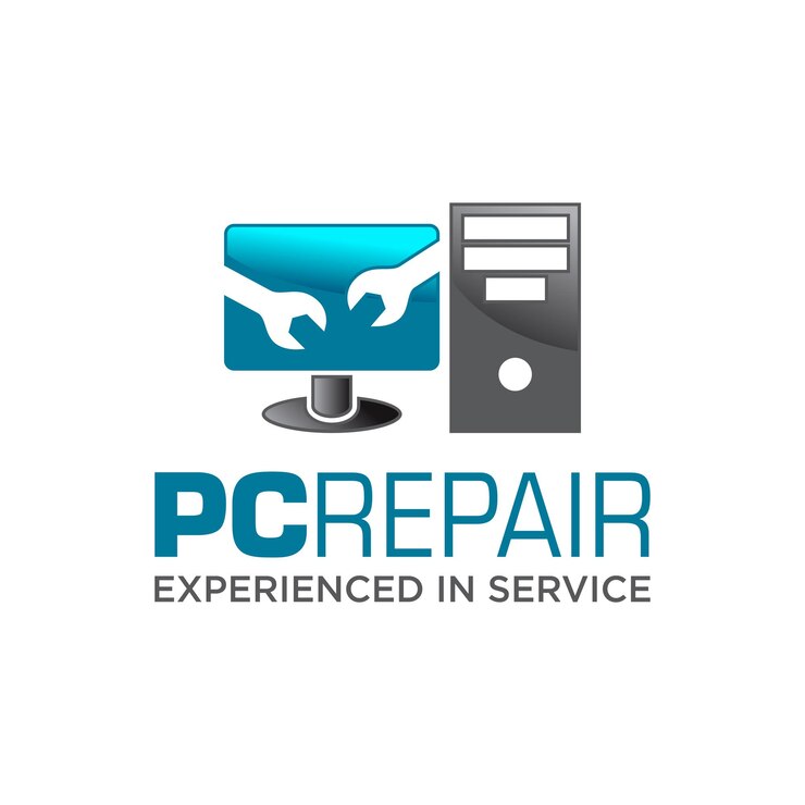 Vetor logotipo do serviço de conserto de computador para conserto de pc