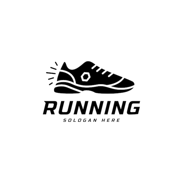 Logotipo do símbolo do tênis de corrida, atleta de fitness treinando para o ícone do sapato do símbolo da vida